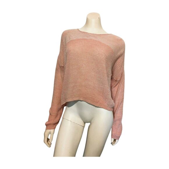 Vintage 80s Pink Cropped Slouchy Sweater Deb S Open Weave Lightweight USA - Picture 2 of 2